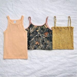 Bundle of 3 Cropped Tank Tops | XS / S | Crop Top Yellow Orange Camo Print